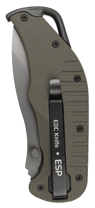 Folding EDC knife EK-GB-01 for everyday carry (olive drab handle, black tip)